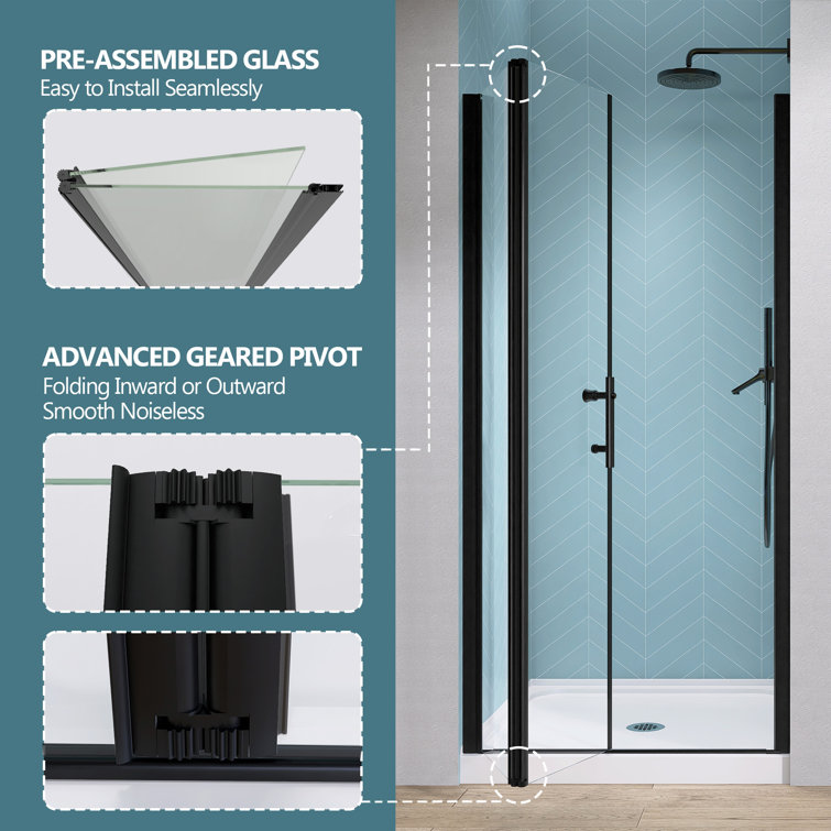 Matte Black Frameless Bifold Glass Shower Door 34" x 72"