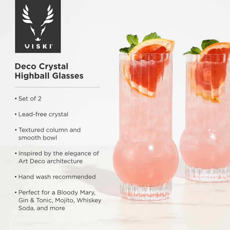 Art Deco Clear Crystal Highball Glasses Set of 2