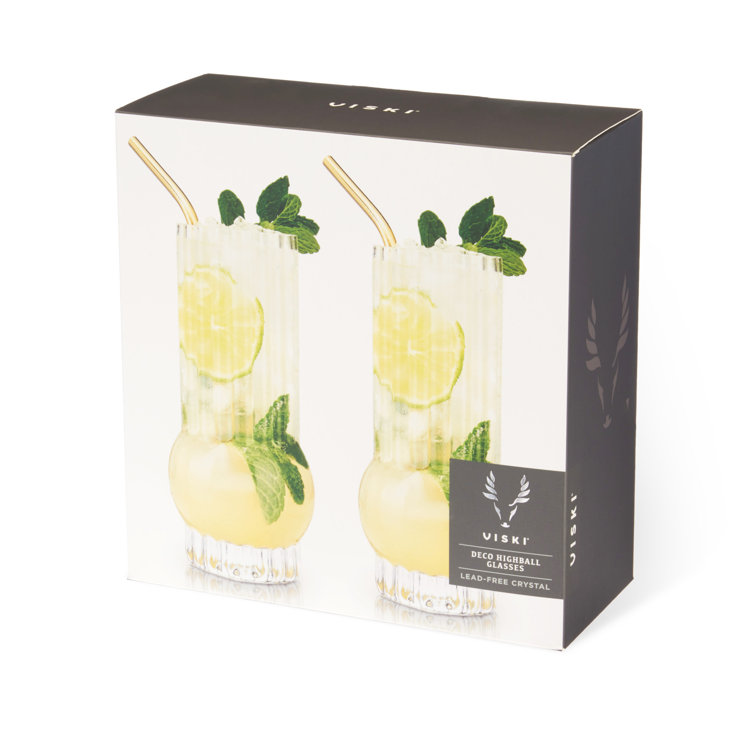 Art Deco Clear Crystal Highball Glasses Set of 2