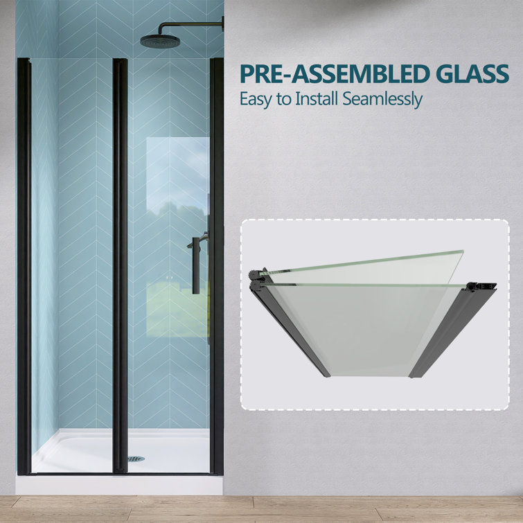 Matte Black Frameless Bifold Glass Shower Door 34" x 72"