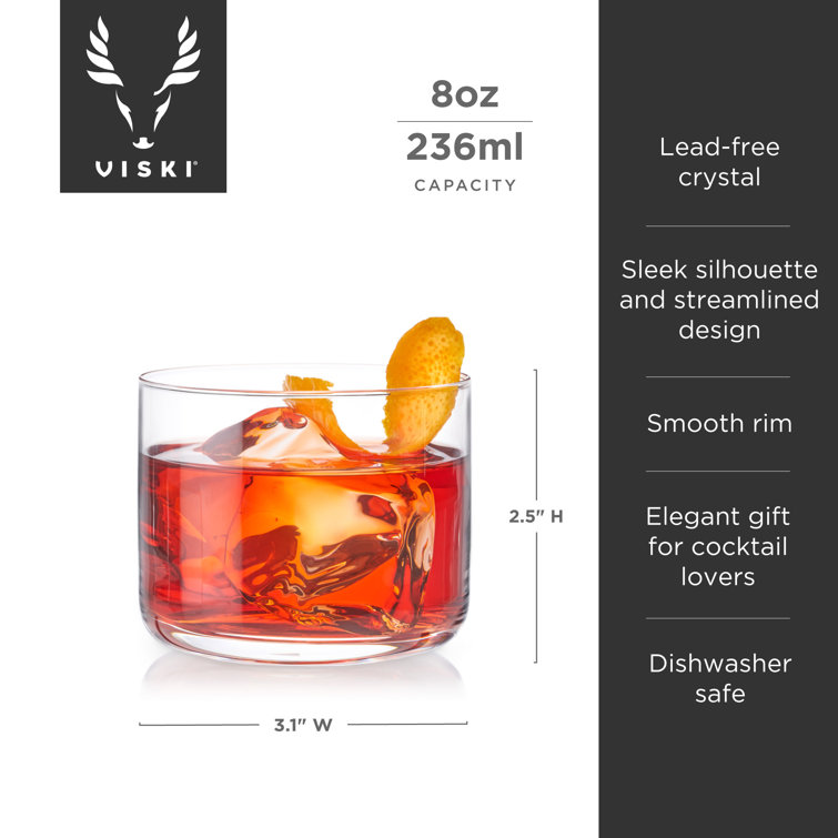Viski 8oz Clear Lead-Free Crystal Negroni Tumblers Set