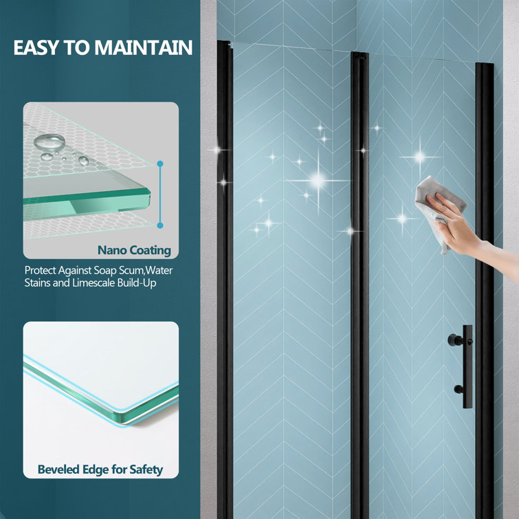Matte Black Frameless Bifold Glass Shower Door 34" x 72"