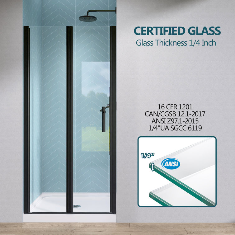Matte Black Frameless Bifold Glass Shower Door 34" x 72"