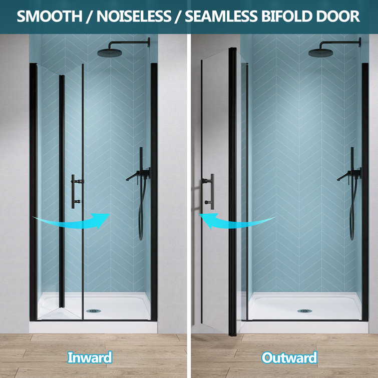 Matte Black Frameless Bifold Glass Shower Door 34" x 72"