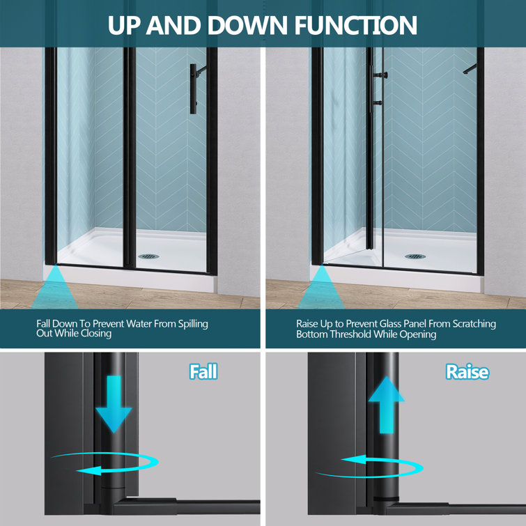 Matte Black Frameless Bifold Glass Shower Door 34" x 72"