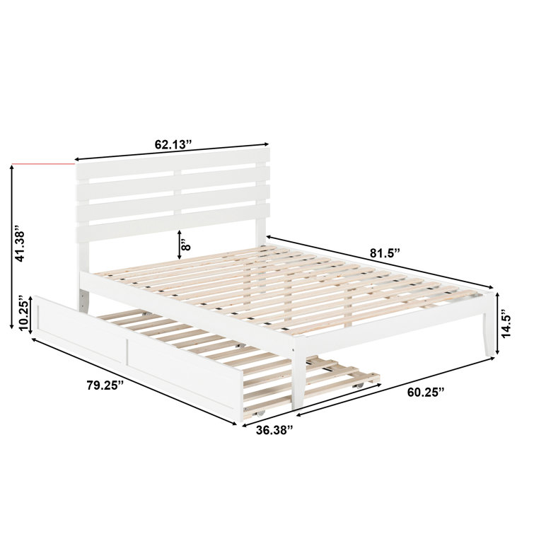 White Queen Wood Platform Bed with Slatted Headboard