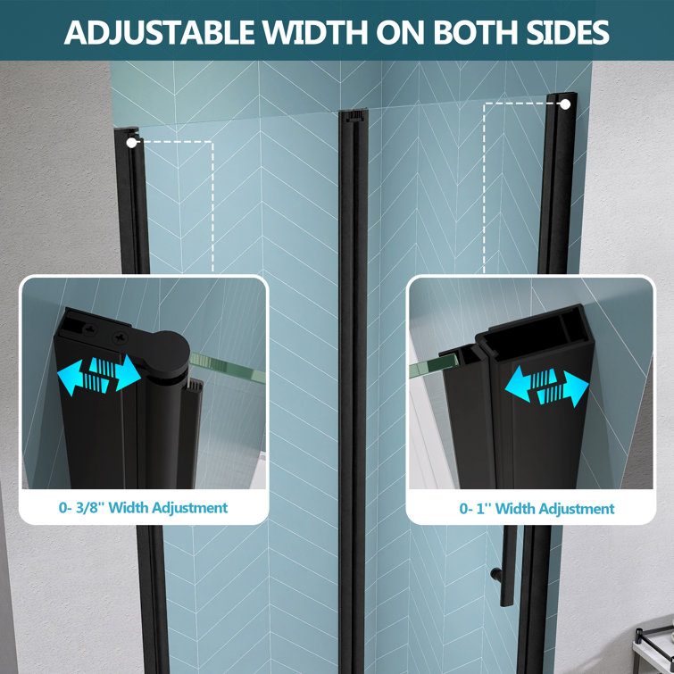 Matte Black Frameless Bifold Glass Shower Door 34" x 72"