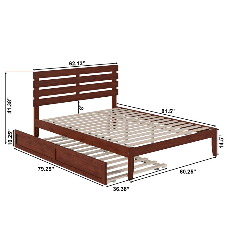 Walnut Queen Upholstered Platform Bed with Wood Headboard and Slats