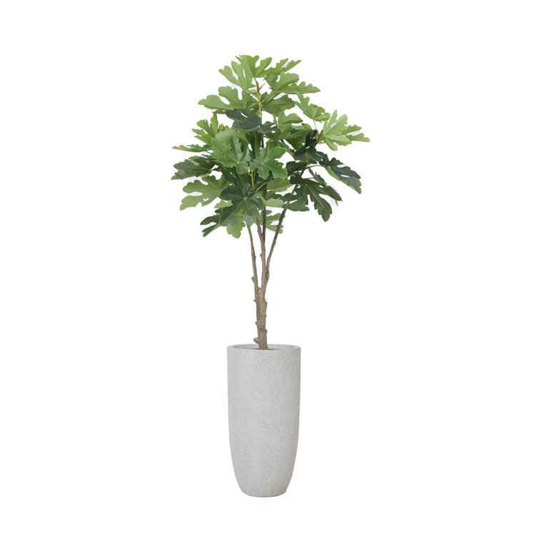 73.3'' Green Artificial Palm Tree in White Swirl Planter for Indoor/Outdoor Use