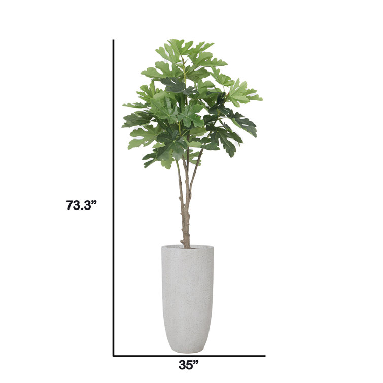 73.3'' Green Artificial Palm Tree in White Swirl Planter for Indoor/Outdoor Use