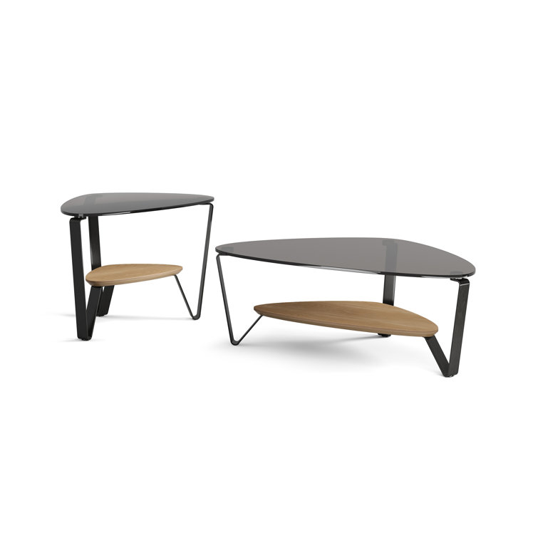 Triangular Brushed Carbon Washed Oak Glass End Table
