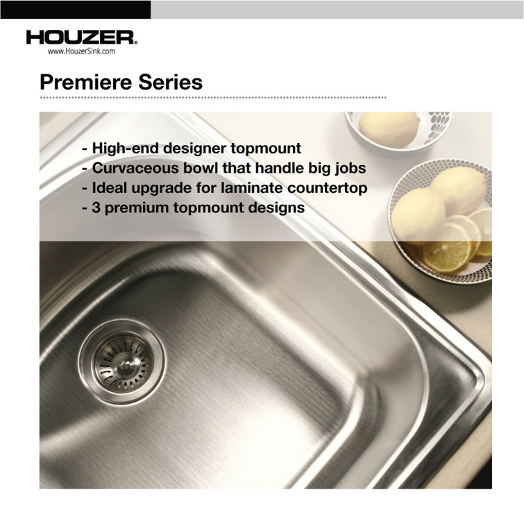 Premier 33" Stainless Steel Single Bowl Kitchen Sink with Strainer and Grid