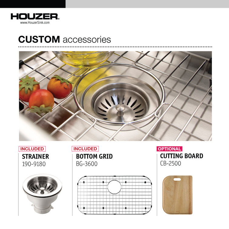 Premier 33" Stainless Steel Single Bowl Kitchen Sink with Strainer and Grid