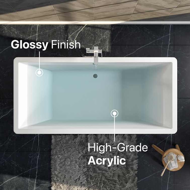 Glossy White Acrylic Freestanding Rectangular Bathtub 67"