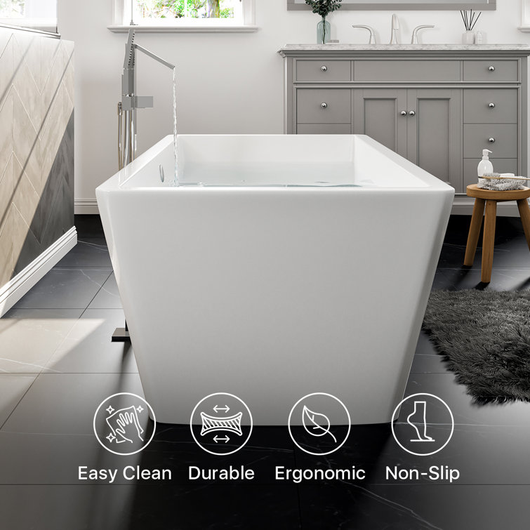 Glossy White Acrylic Freestanding Rectangular Bathtub 67"