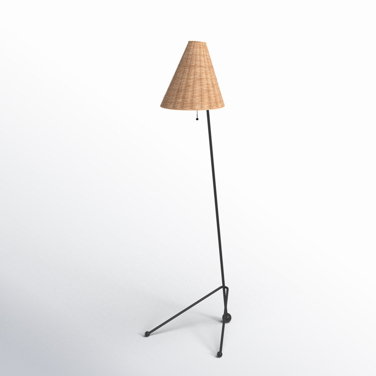 Aged Iron Tripod Floor Lamp with Rattan Shade