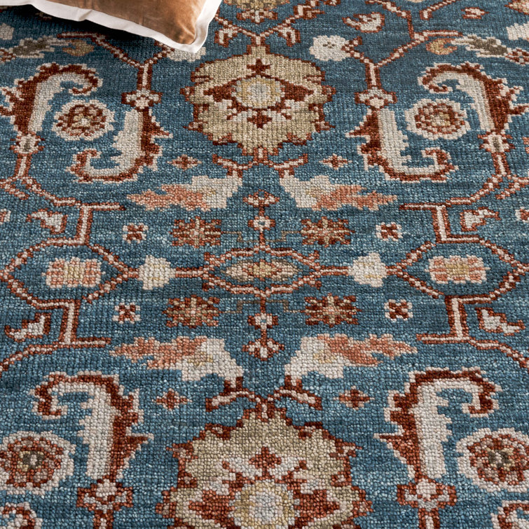 Hand-Knotted Gray and Turquoise Wool Area Rug 6' x 9'