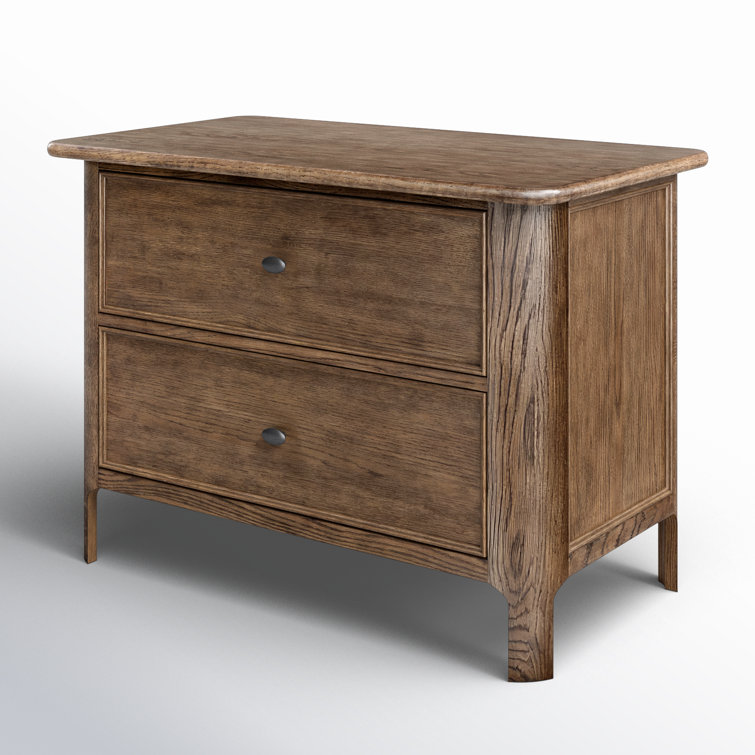 Aged Oak 2-Drawer Nightstand with Gunmetal Pulls