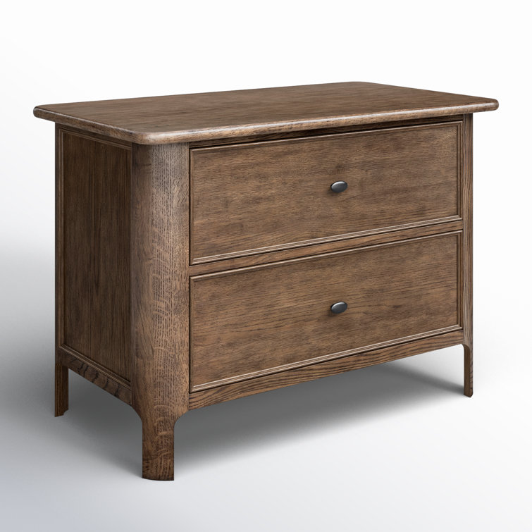 Aged Oak 2-Drawer Nightstand with Gunmetal Pulls