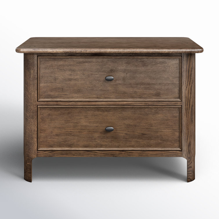 Aged Oak 2-Drawer Nightstand with Gunmetal Pulls