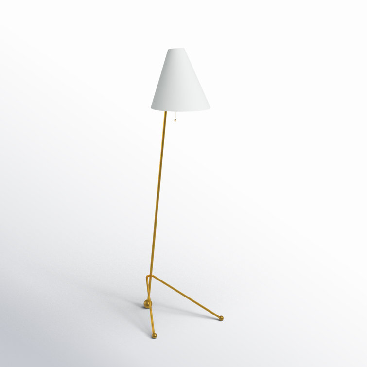 Burnished Brass Tripod Floor Lamp with White Linen Shade