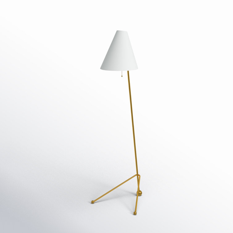 Burnished Brass Tripod Floor Lamp with White Linen Shade