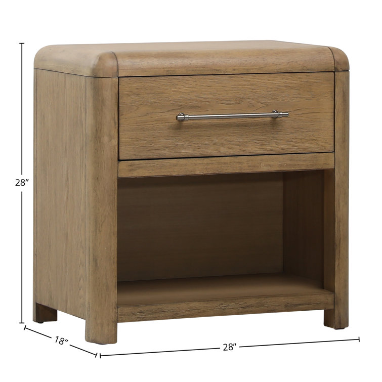 Natural Rubberwood and Oak Veneer 1-Drawer Nightstand