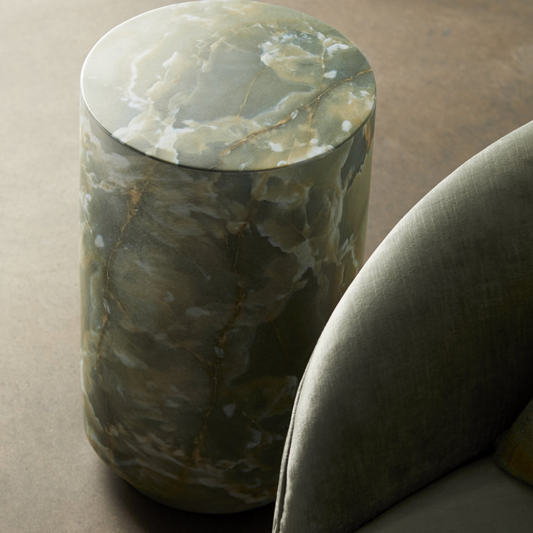 Jade Faux Marble Drum Accent Table