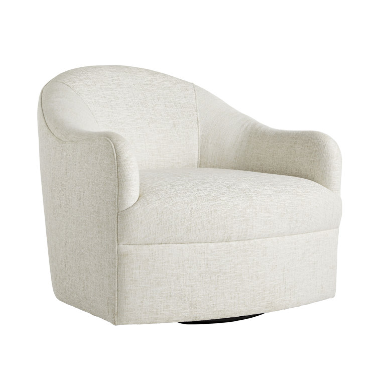 Frost Linen Barrel Swivel Lounge Chair with Blackened Iron Base