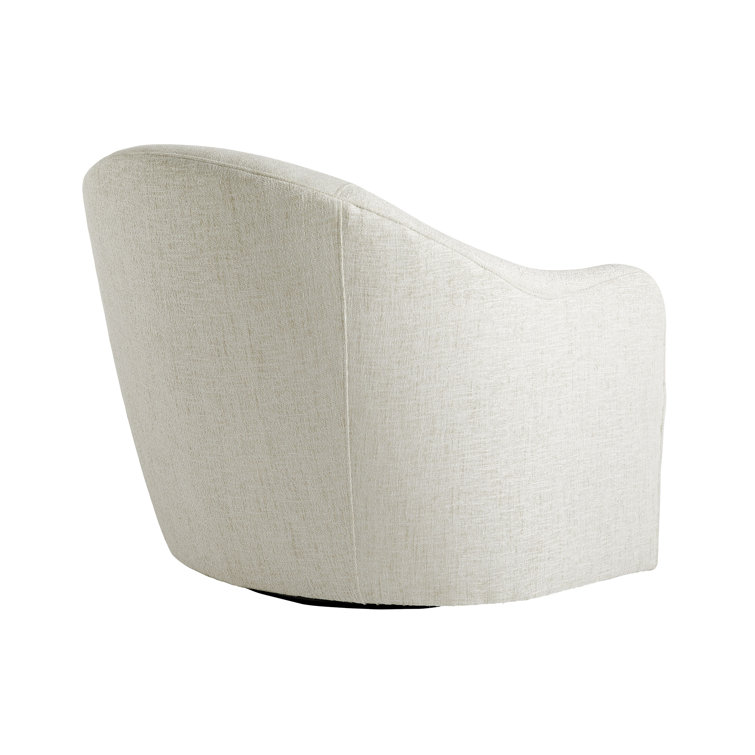 Frost Linen Barrel Swivel Lounge Chair with Blackened Iron Base