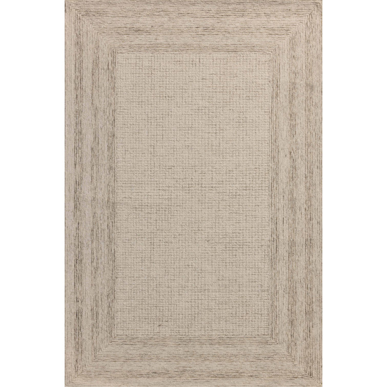 Ivory and Stone Hand-Tufted Wool Area Rug 5' x 7'