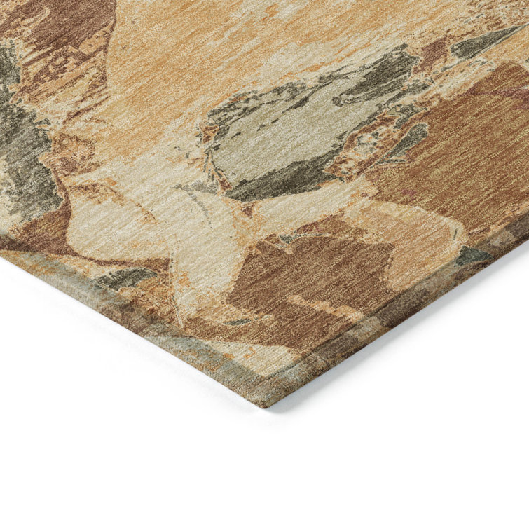 Copper and Beige Abstract Washable Synthetic Rug 20" x 30"