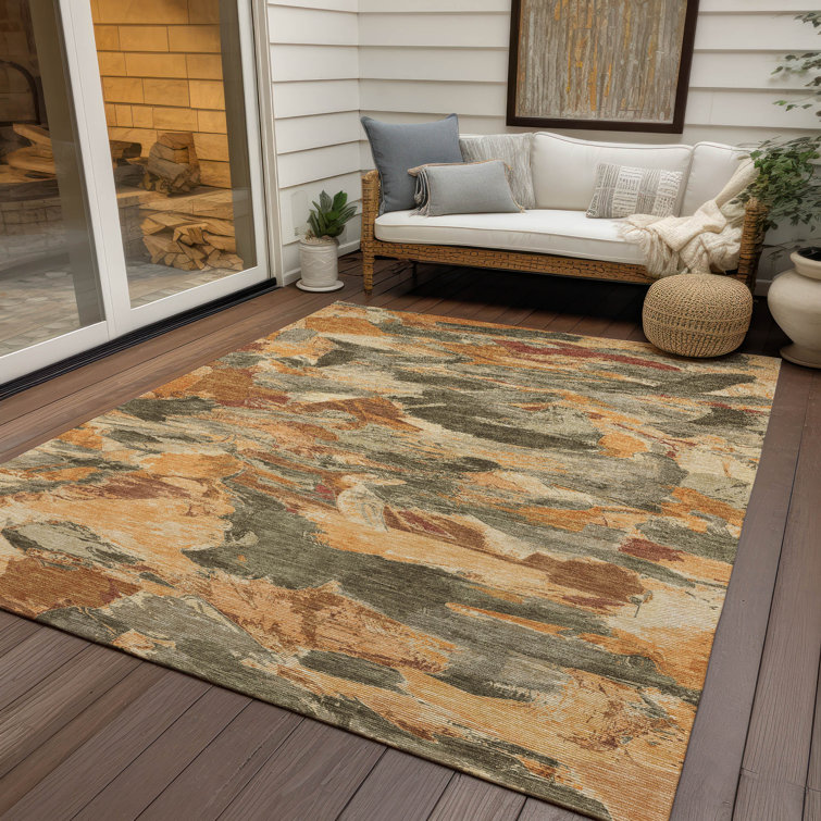 Copper and Beige Abstract Washable Synthetic Rug 20" x 30"