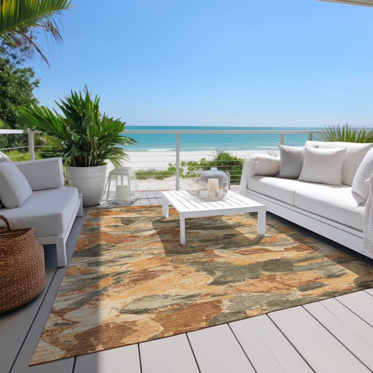 Copper and Beige Abstract Washable Synthetic Rug 20" x 30"