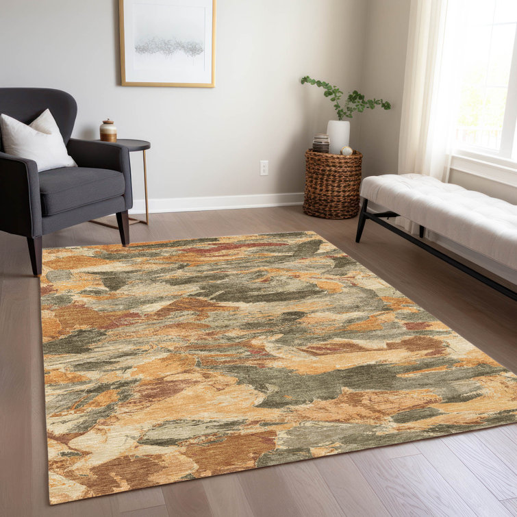 Copper and Beige Abstract Washable Synthetic Rug 20" x 30"