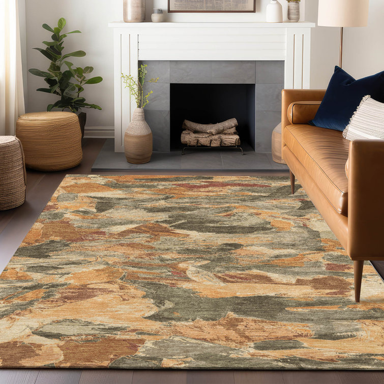Copper and Beige Abstract Washable Synthetic Rug 20" x 30"