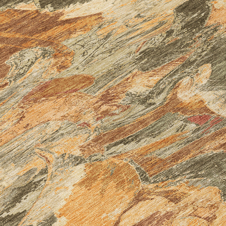 Copper and Beige Abstract Washable Synthetic Rug 20" x 30"