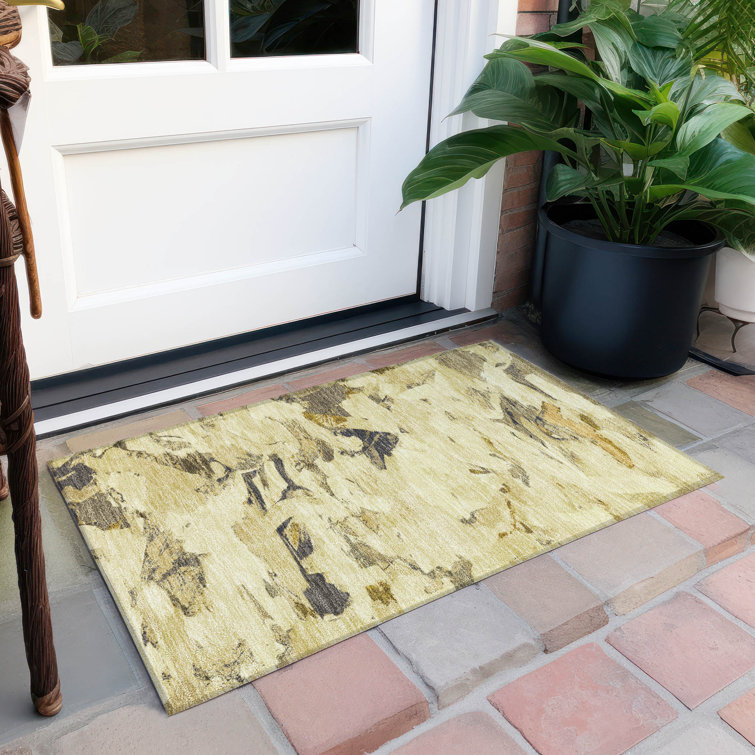 Gold Abstract Machine Washable Indoor/Outdoor Rug 30" x 20"