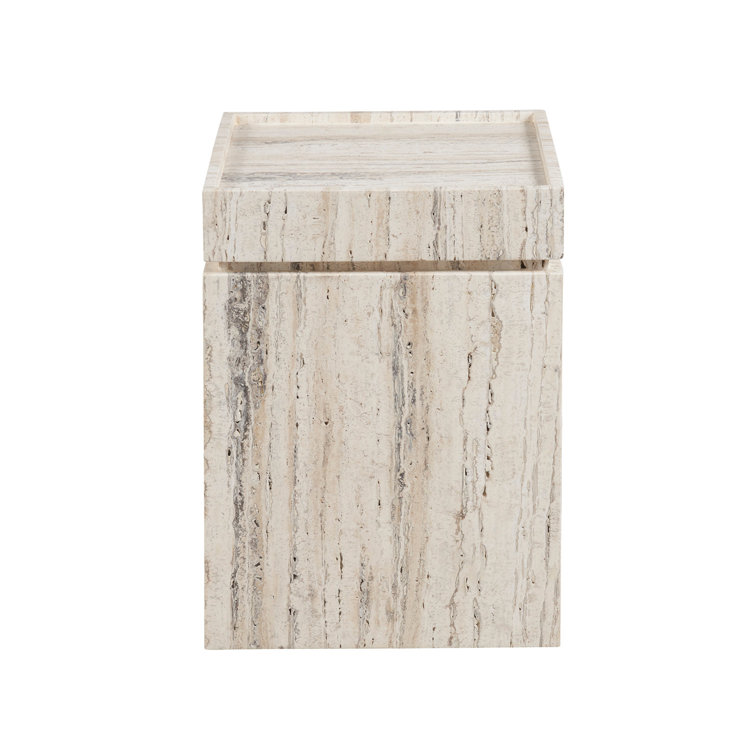 Square White Travertine Contemporary Accent Table