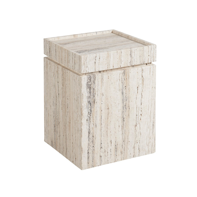 Square White Travertine Contemporary Accent Table