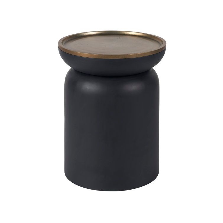 18" Black and Gold Round Wood Metal End Table