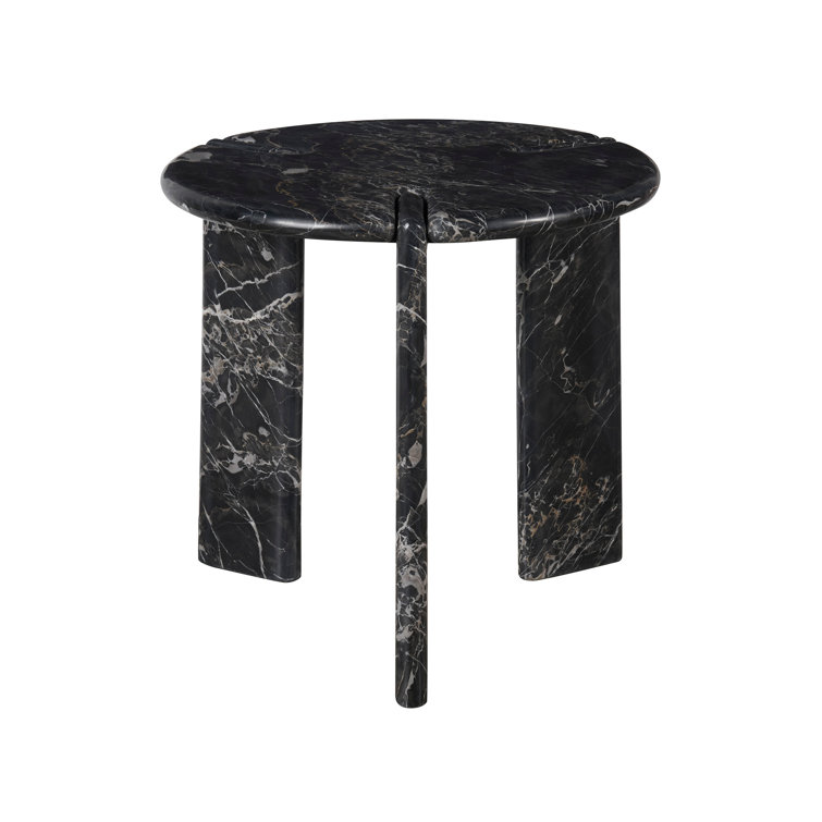 Black Golden Porter Marble Round End Table