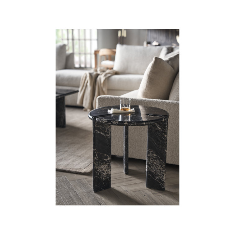 Black Golden Porter Marble Round End Table