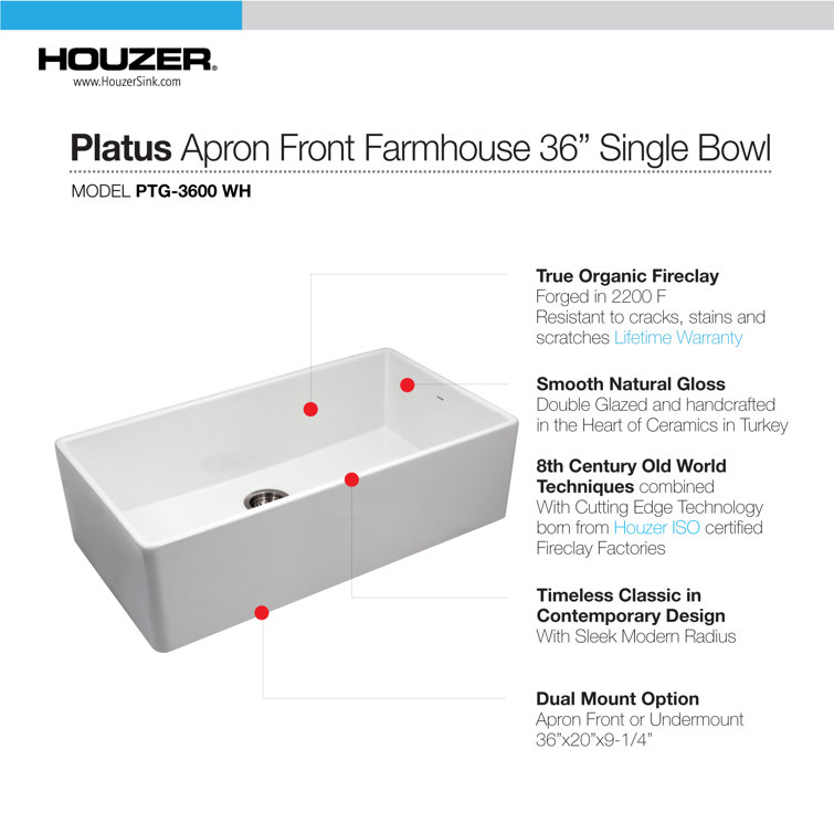 White Fireclay Farmhouse Apron Front Single Bowl Kitchen Sink
