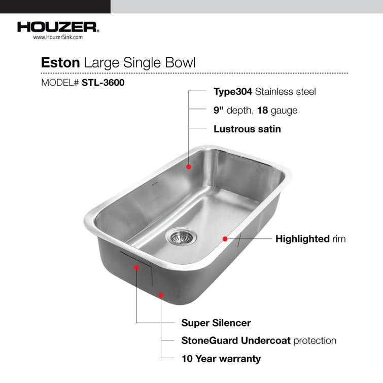 Large Stainless Steel Undermount Single Bowl Kitchen Sink