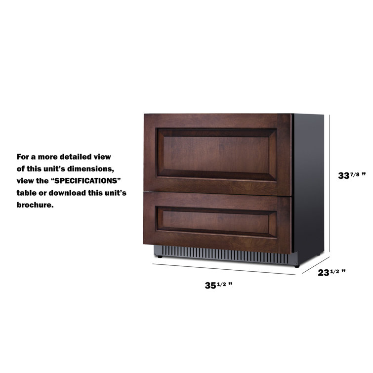 36" Wide Panel Ready 2-Drawer All-Refrigerator in Dark Wood Finish