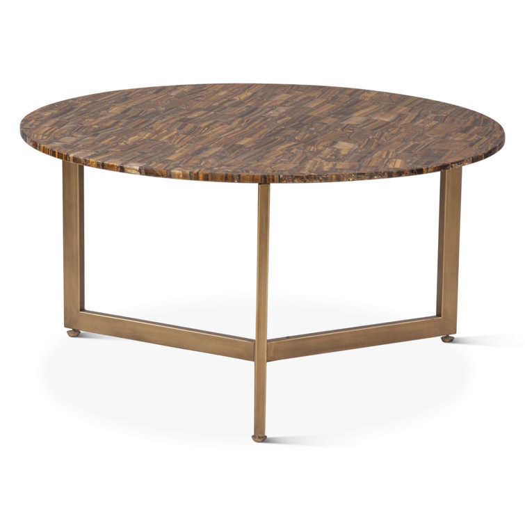 Mumbai Round 36" Brown Mosaic Coffee Table with Iron Base