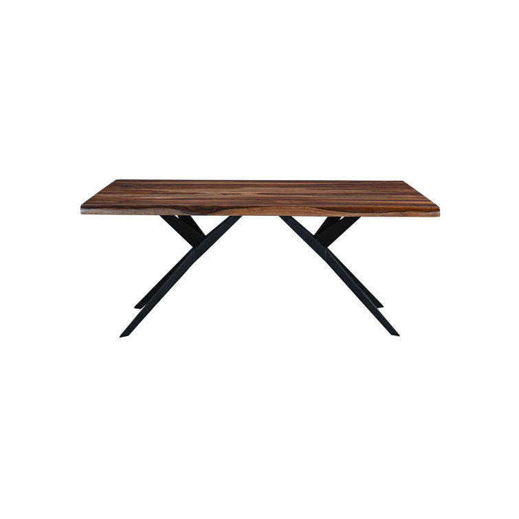 Natural Sheesham Wood Rectangular Dining Table with Black Iron Legs