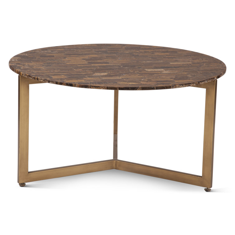 Mumbai Round 36" Brown Mosaic Coffee Table with Iron Base