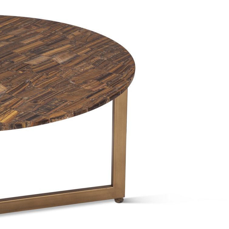 Mumbai Round 36" Brown Mosaic Coffee Table with Iron Base